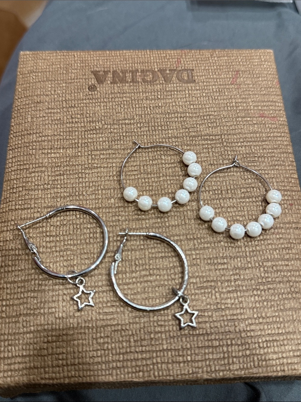 Pearl and Star Silver Hoop Earring Set
